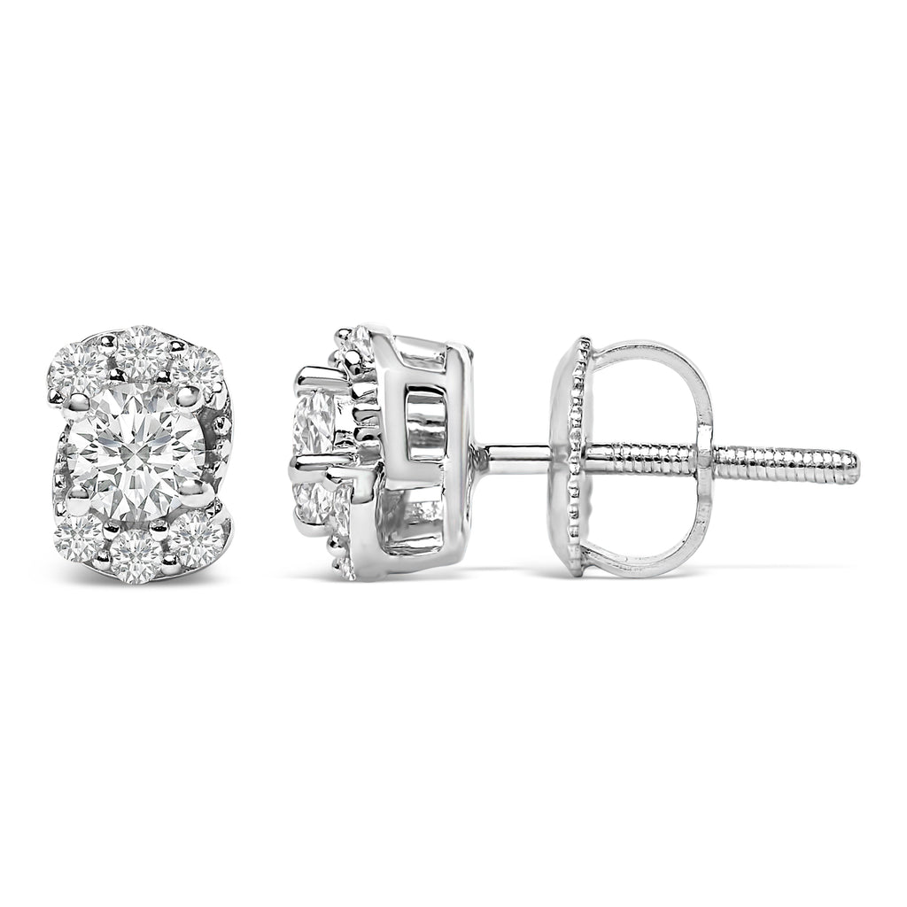 Sterling Silver 1/3 Cttw Lab Grown Diamond Halo Swirl Stud Earrings