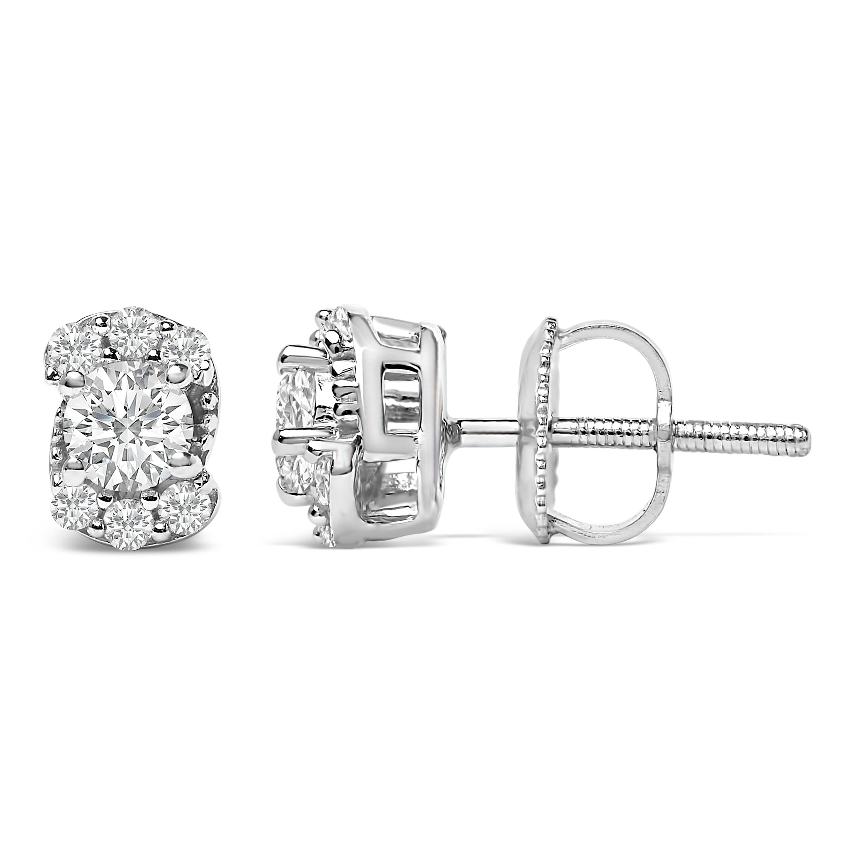 Sterling Silver 1/3 Cttw Lab Grown Diamond Halo Swirl Stud Earrings