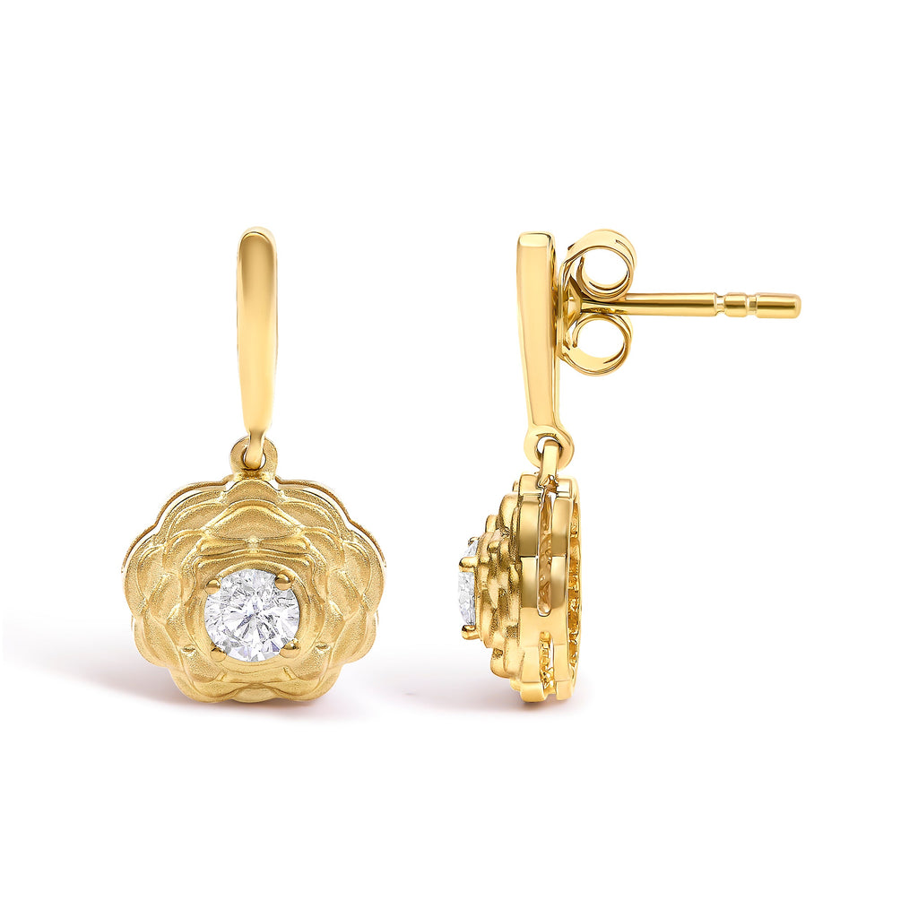 14K Yellow Gold Plated Sterling Silver 5/8 Cttw Lab Grown Diamond Flower Drop Earrings
