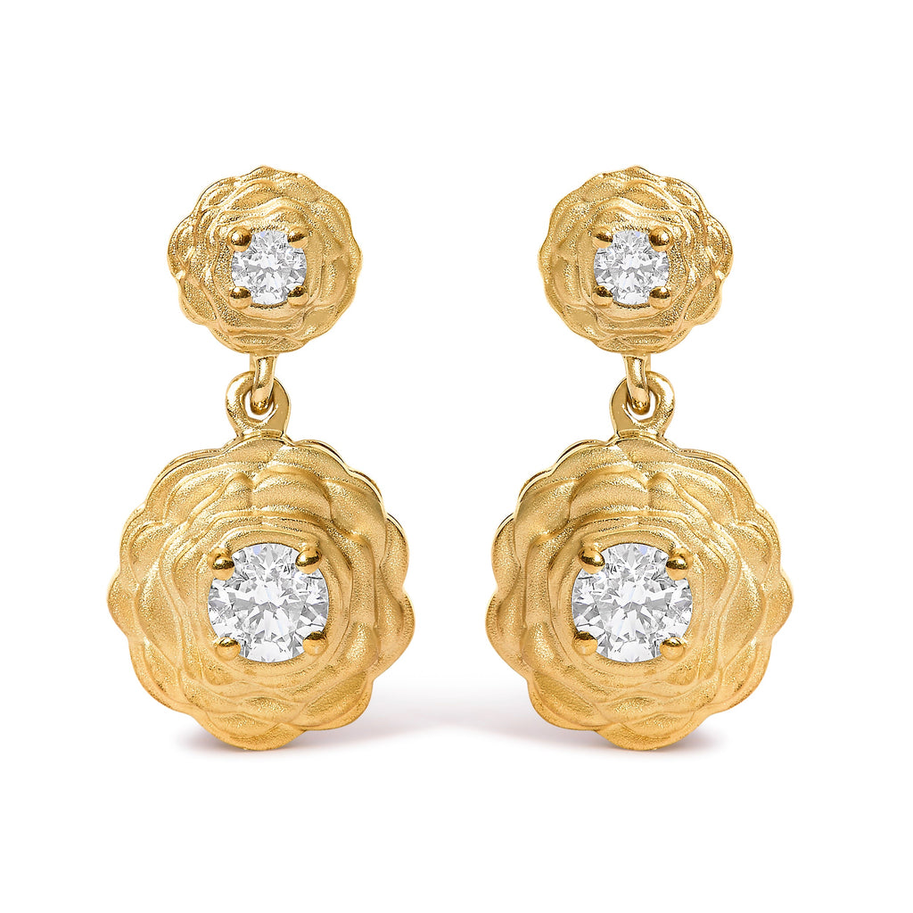 14K Yellow Gold Plated Sterling Silver 1/2 Cttw Lab Grown Diamond Rose Motif Drop Earrings
