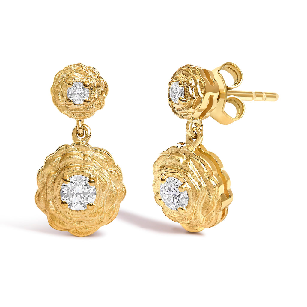 14K Yellow Gold Plated Sterling Silver 1/2 Cttw Lab Grown Diamond Rose Motif Drop Earrings