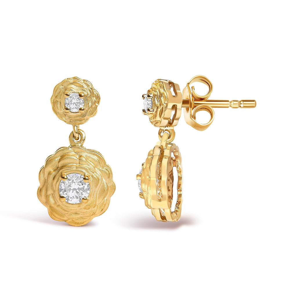 14K Yellow Gold Plated Sterling Silver 1/2 Cttw Lab Grown Diamond Rose Motif Drop Earrings
