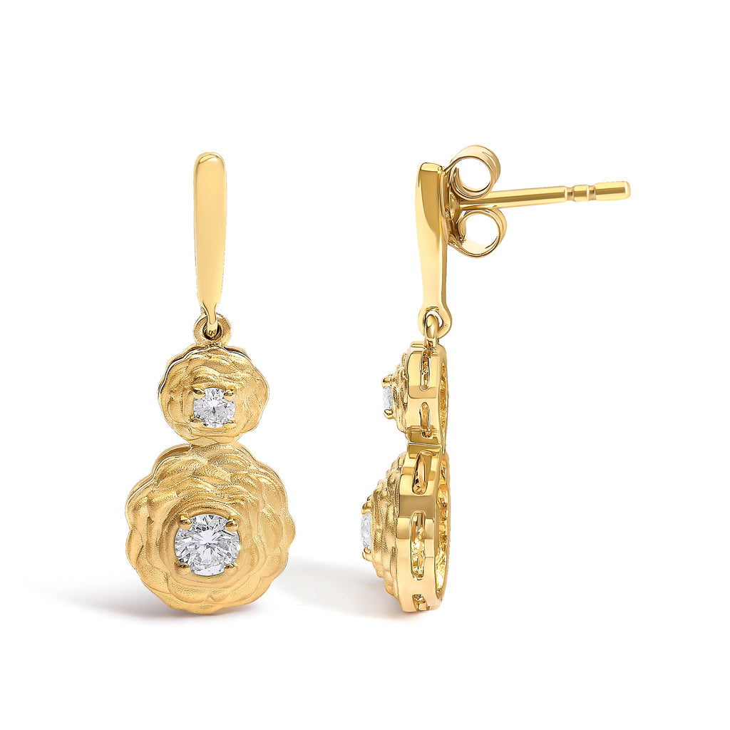 14K Yellow Gold Plated Sterling Silver 1/2 Cttw Lab Grown Diamond Matte Finish Drop Earrings