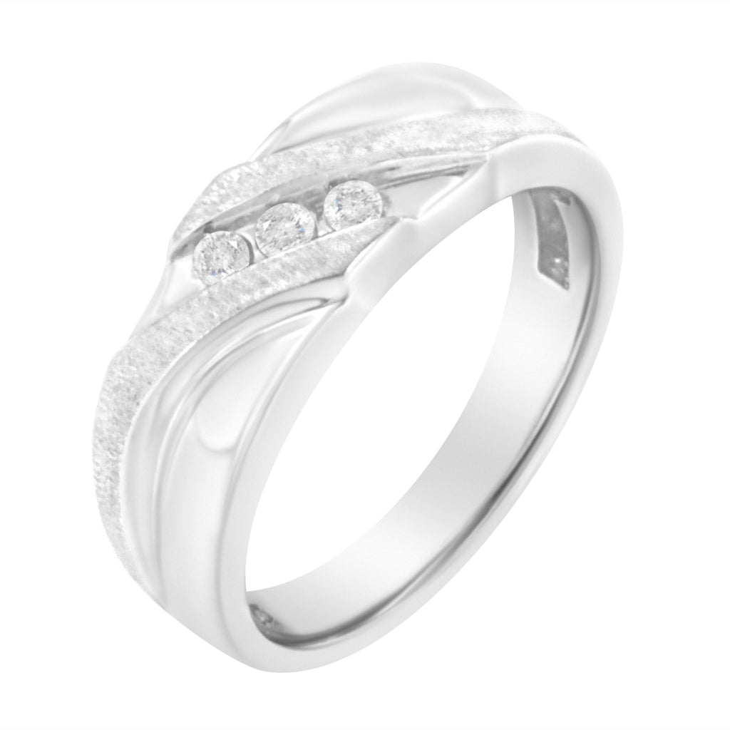10K White Gold 1/10 Cttw Diamond Men's Three Stone Channel Set Diamond Wedding Ring (I-J Color, I1-I2 Clarity) - Size 10