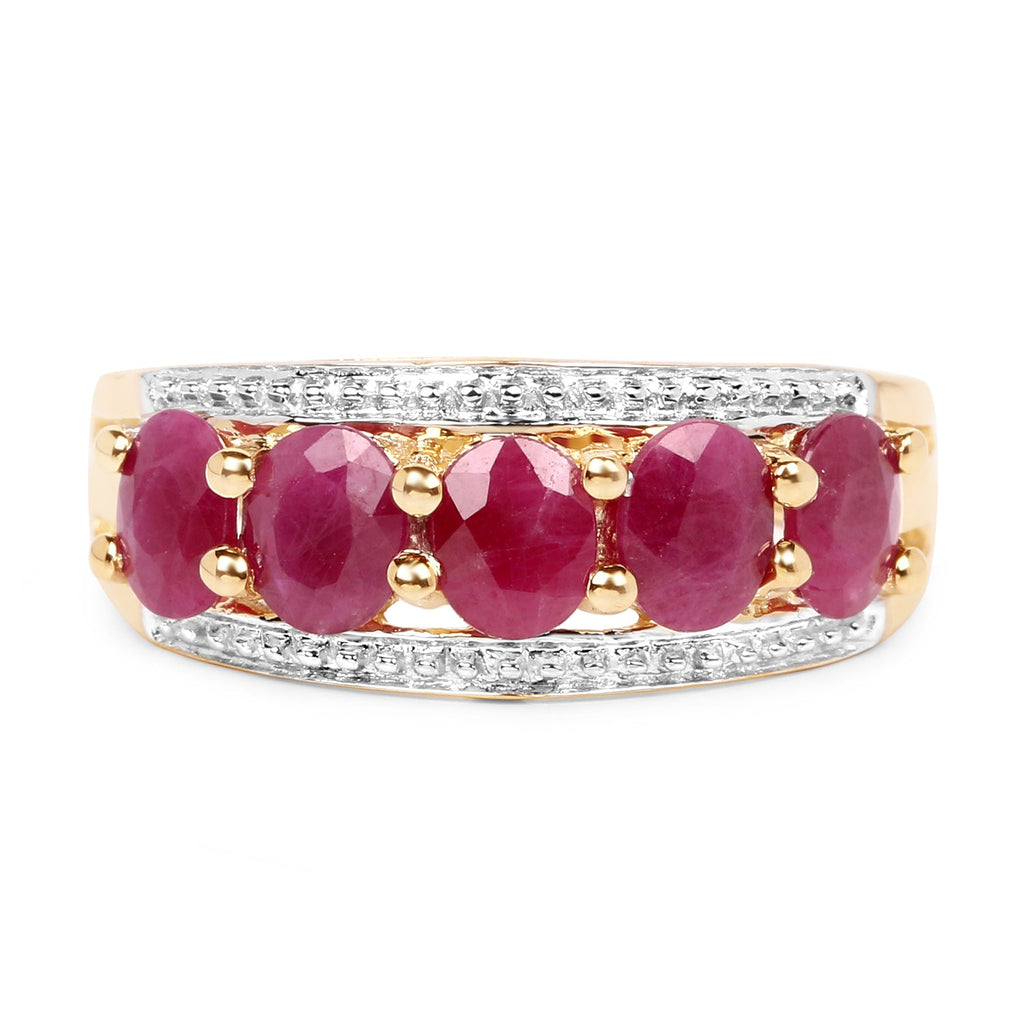 14K Yellow Gold Plated 1.90 Carat Genuine Ruby .925 Sterling Silver Ring