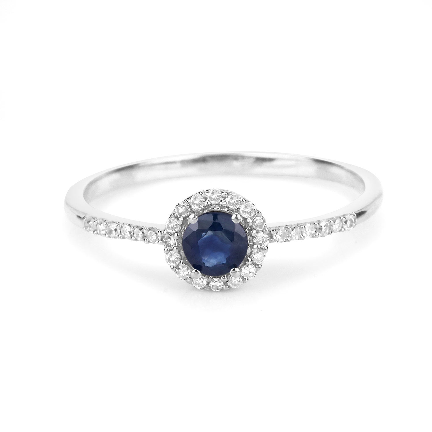 0.38 Carat Genuine Blue Sapphire and White Diamond 14K White Gold Ring