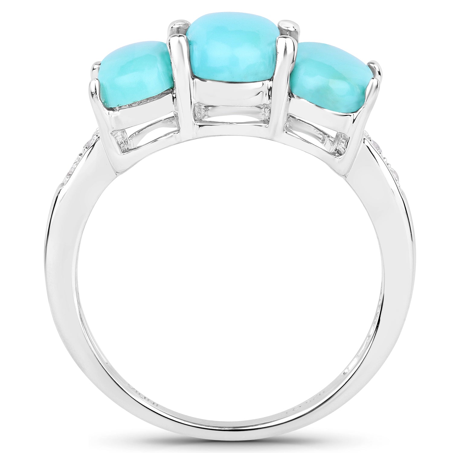 2.97 Carat Genuine Turquoise and White Zircon .925 Sterling Silver Ring
