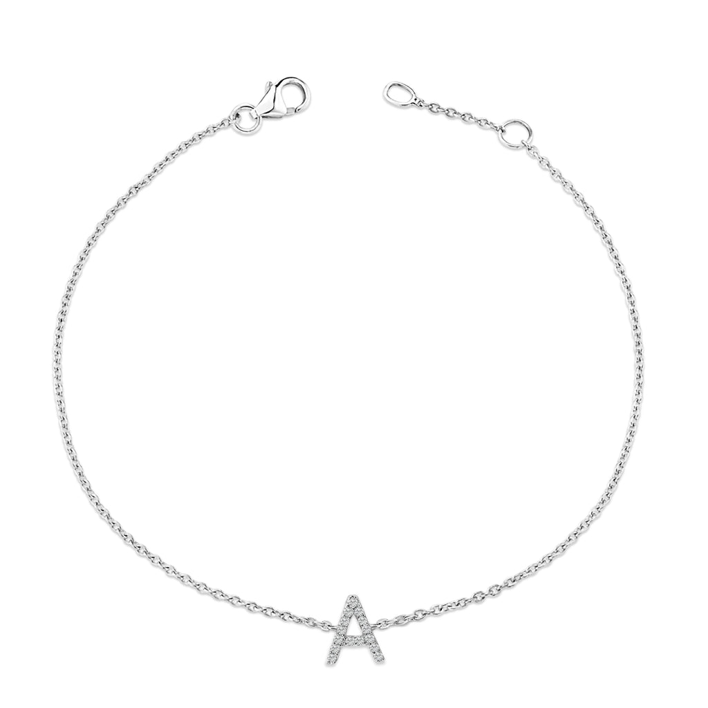 10K White Gold Diamond Accent "A" Initial Charm and Link Bracelet