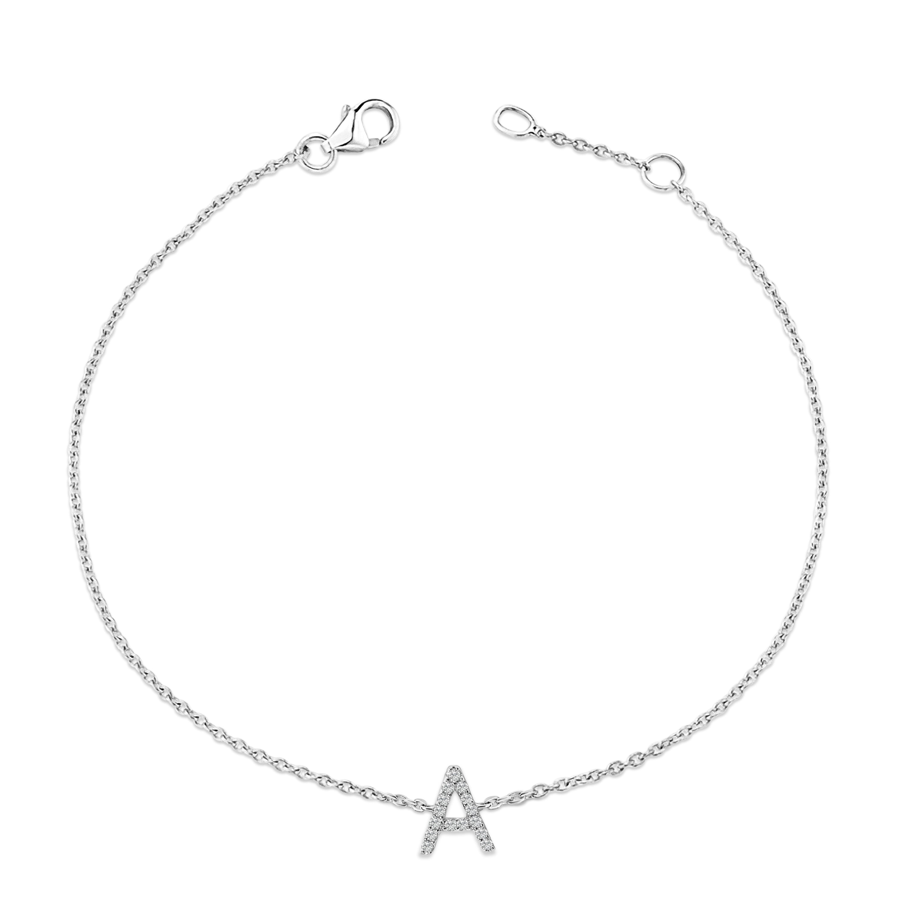 10K White Gold Diamond Accent "A" Initial Charm and Link Bracelet