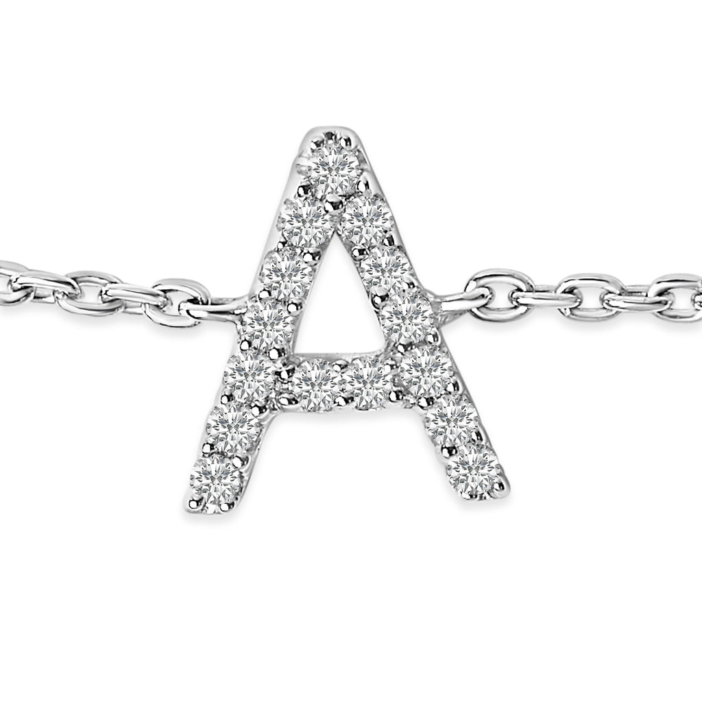 10K White Gold Diamond Accent "A" Initial Charm and Link Bracelet