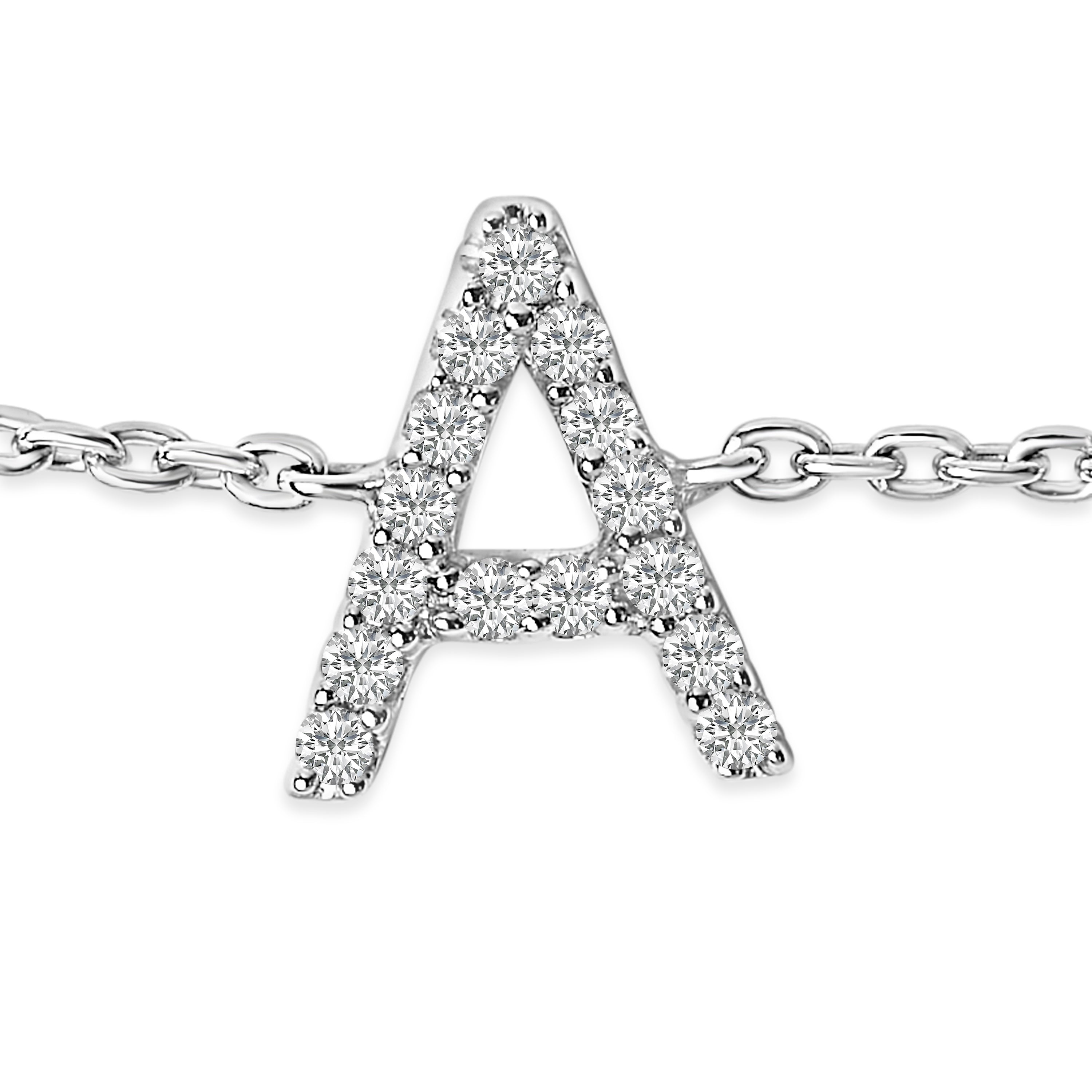 10K White Gold Diamond Accent "A" Initial Charm and Link Bracelet