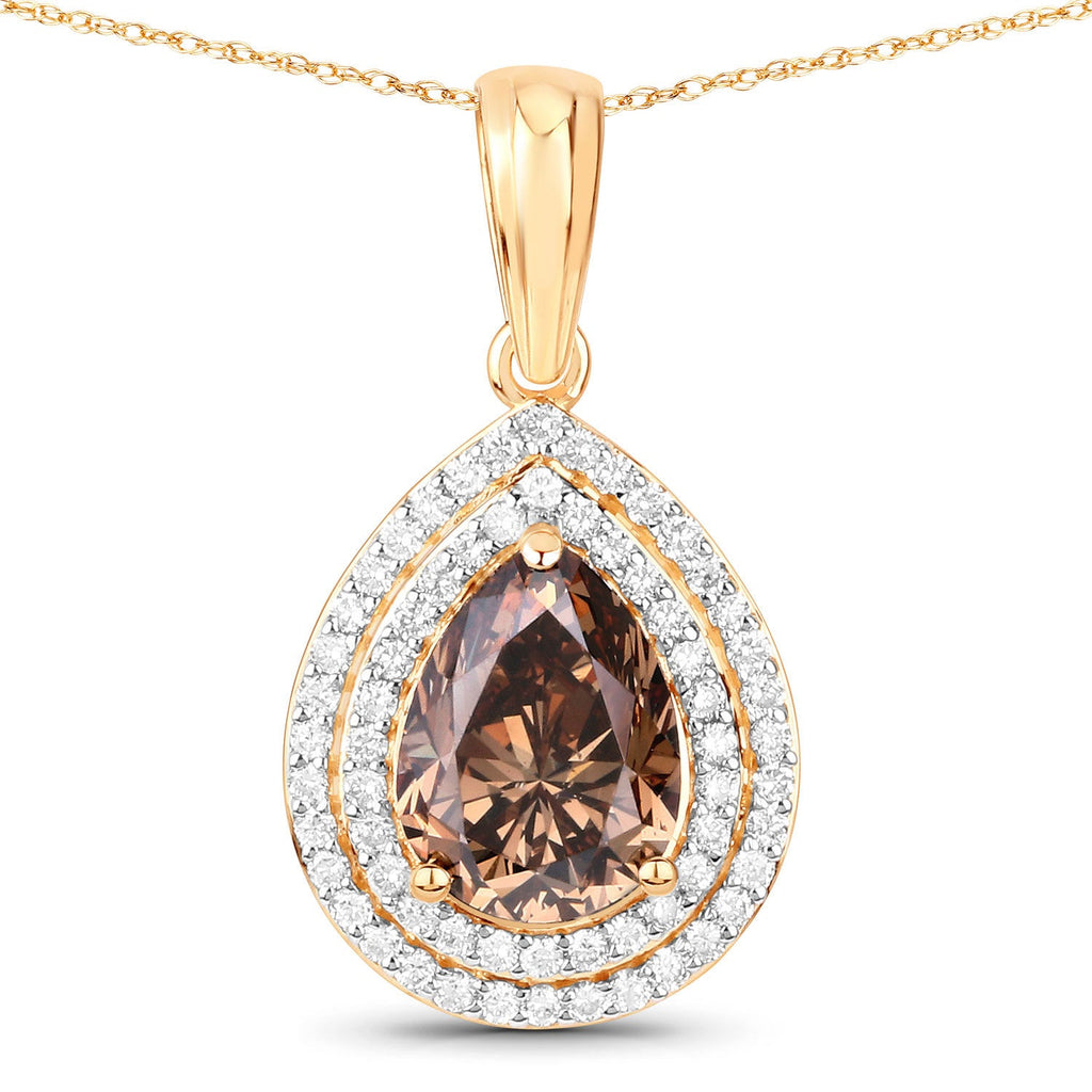 IGI Certified 2.01 Carat Genuine Brown Diamond Center and 0.29cttw White Diamond 18K Yellow Gold Pendant (2.30cttw)
