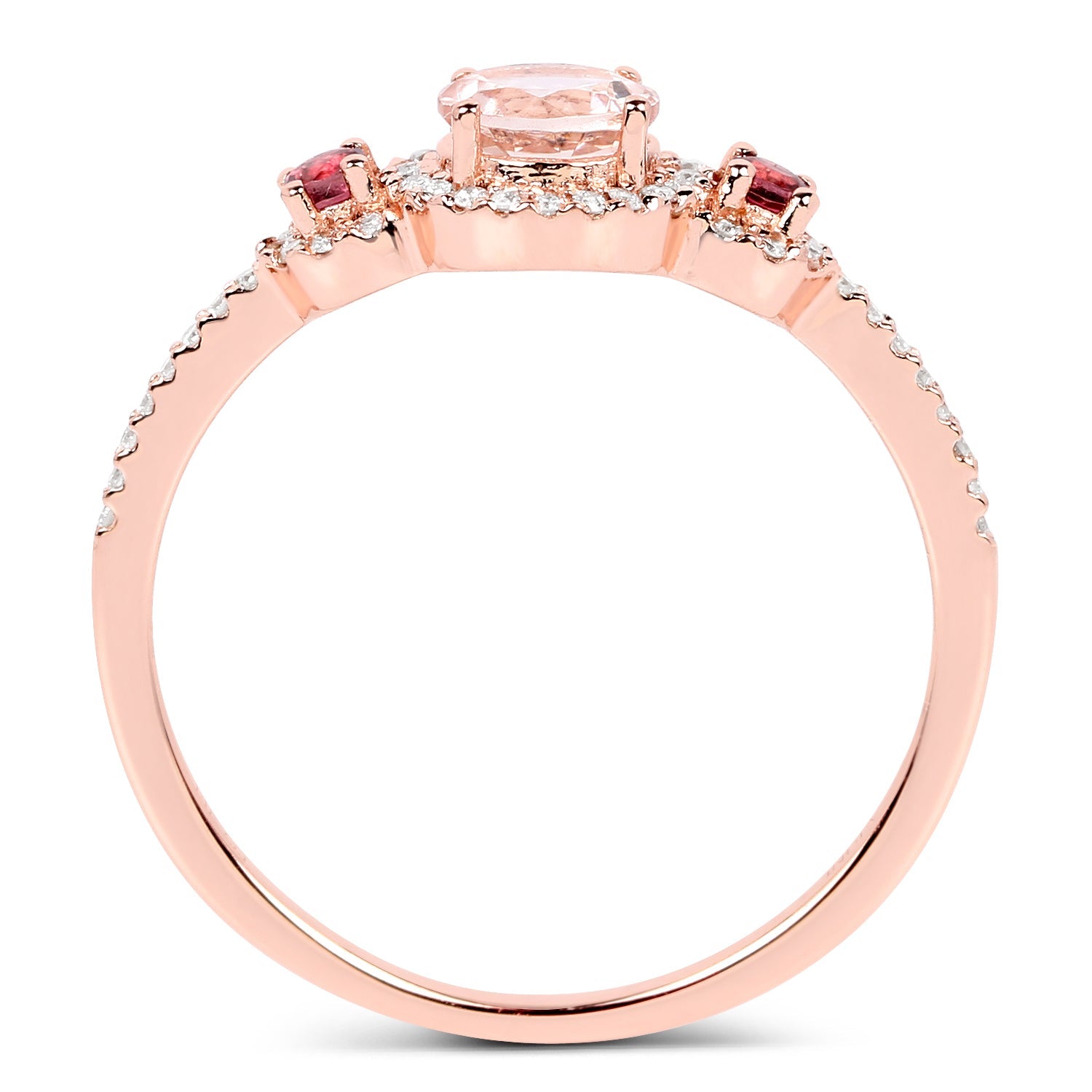 0.63 Carat Genuine Morganite, Pink Tourmaline and White Diamond 14K Rose Gold Ring