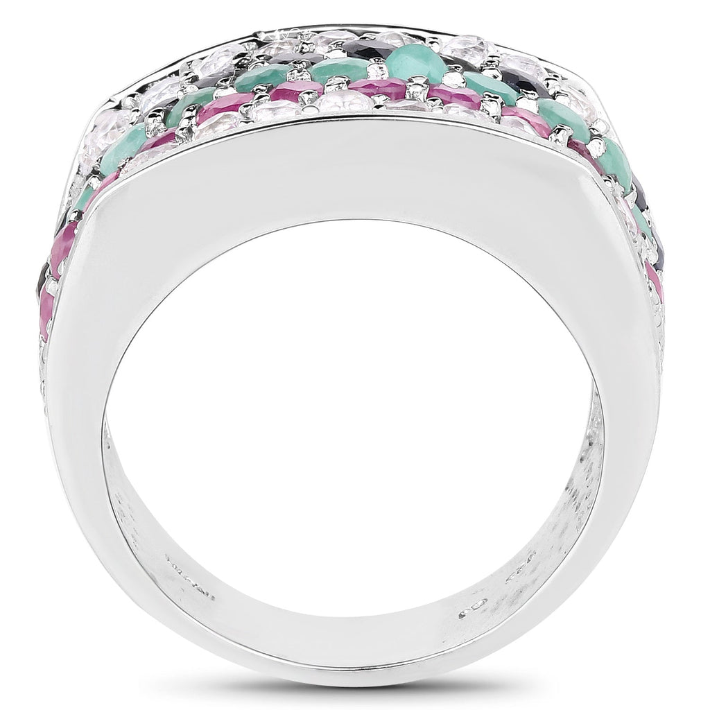 4.28 Carat Genuine Multi Stone .925 Sterling Silver Ring