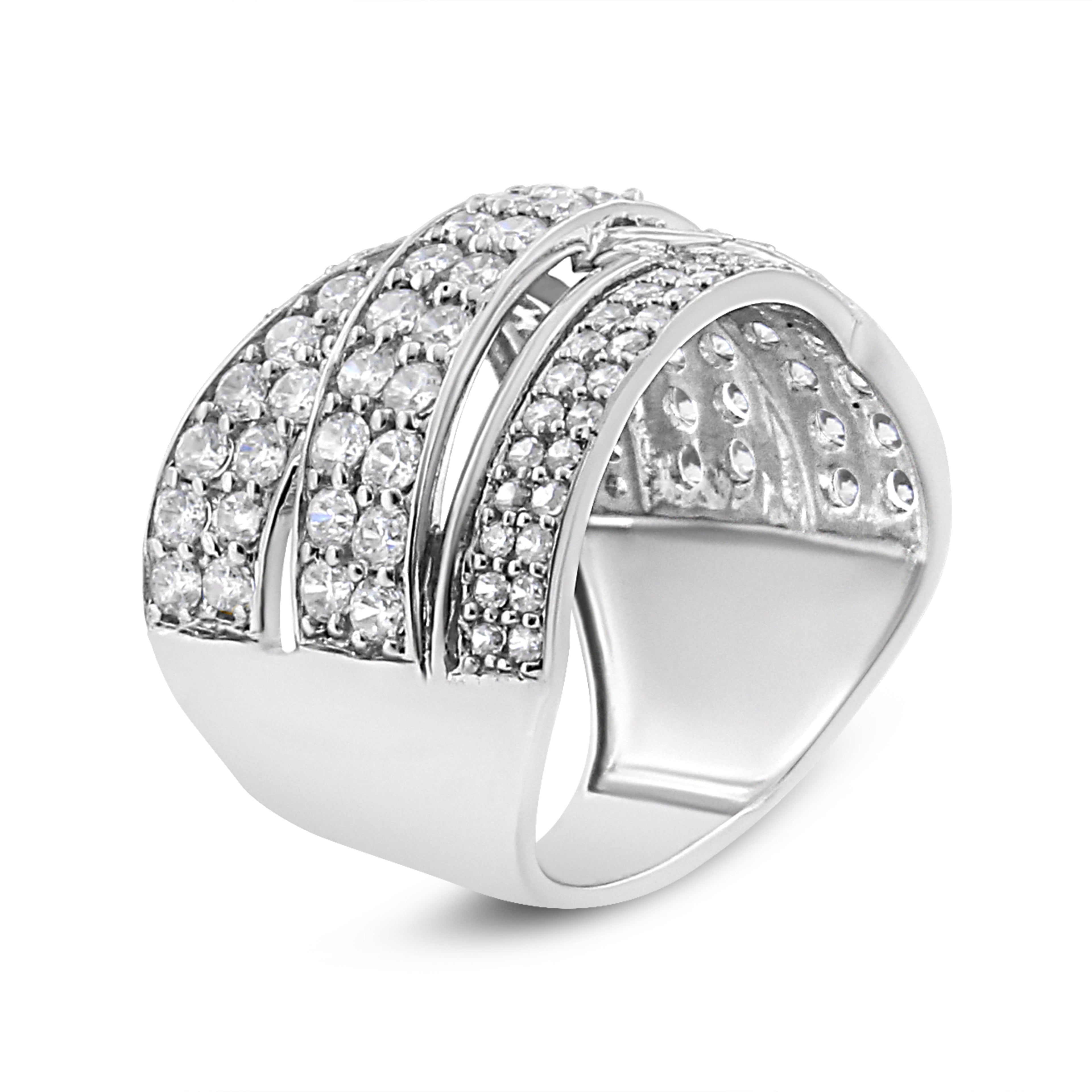 .925 Sterling Silver 2.00 Cttw Round-Cut Diamond Overlapping Bypass Band Ring (I-J Color, I2-I3 Clarity) - Ring Size 7