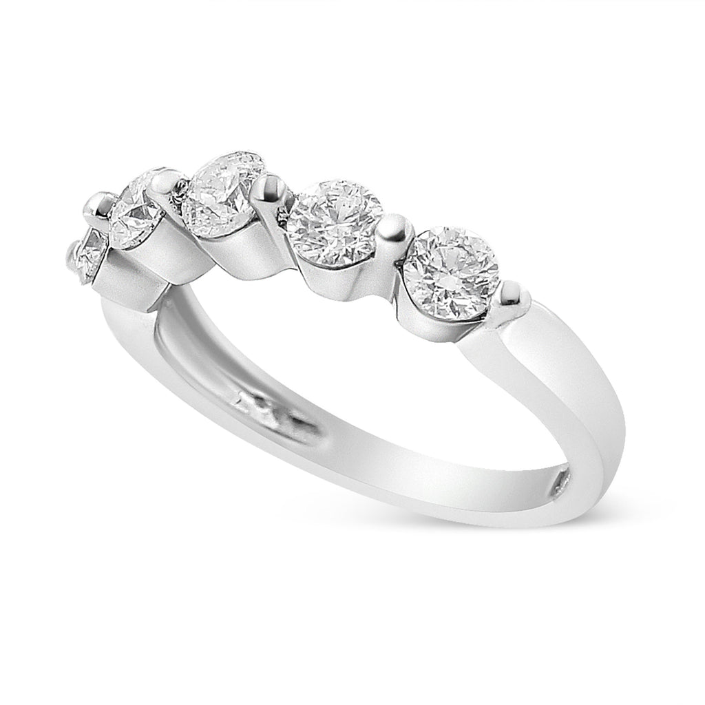 14K White Gold 1.00 Cttw Brilliant Round Cut Diamond 5-Stone Band Ring (H-I Color, SI2-I1 Clarity) - Ring Size 7