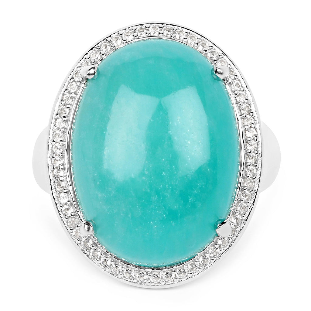 15.09 Carat Genuine Amazanite And White Topaz .925 Sterling Silver Ring