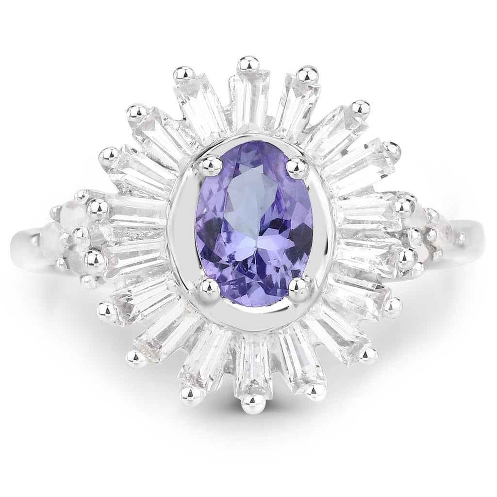 2.01 Carat Genuine Tanzanite and White Topaz .925 Sterling Silver Ring