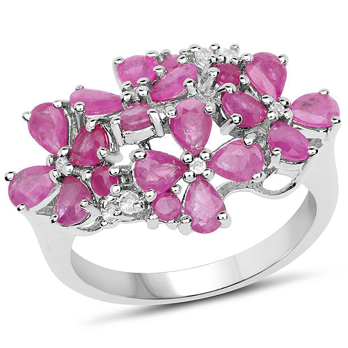 3.51 Carat Genuine Ruby and White Zircon .925 Sterling Silver Ring