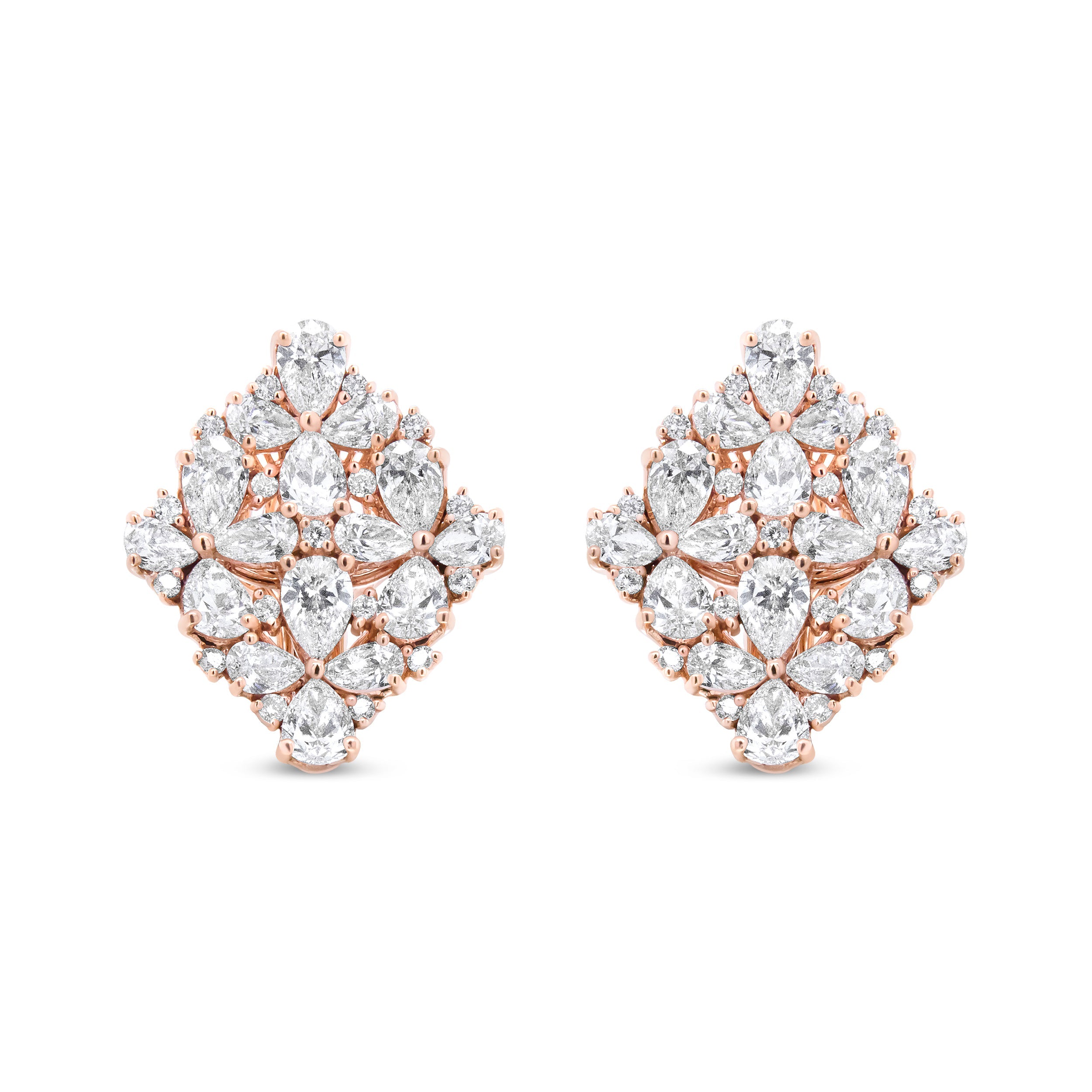 18K Rose Gold 8 1/3 Cttw Pear and Round Diamond Floral Cluster Omega Earrings (F-G Color, VS1-VS2 Clarity)