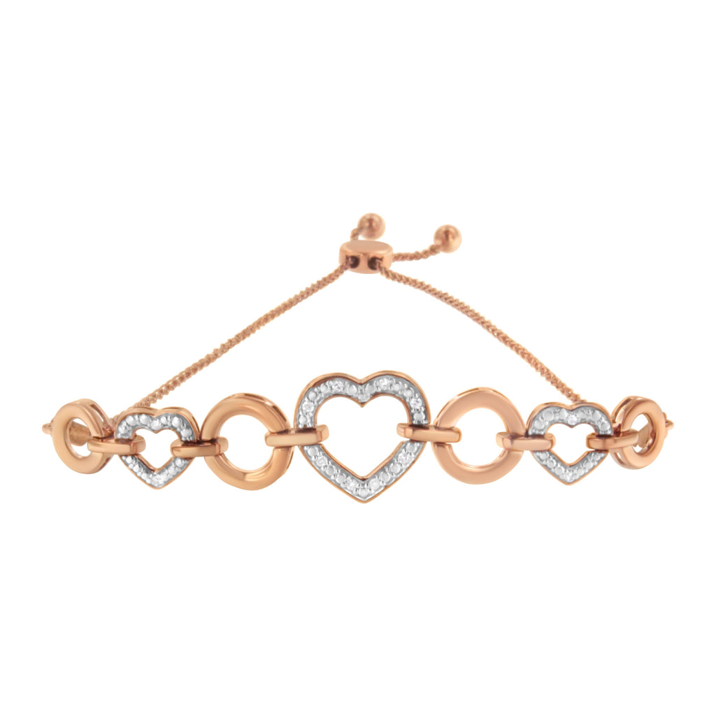 14K Rose Gold Plated .925 Sterling Silver Diamond Accent Circle and Heart Link Adjustable 6â€-10â€ Bolo Bracelet (I-J Color, I3 Clarity)