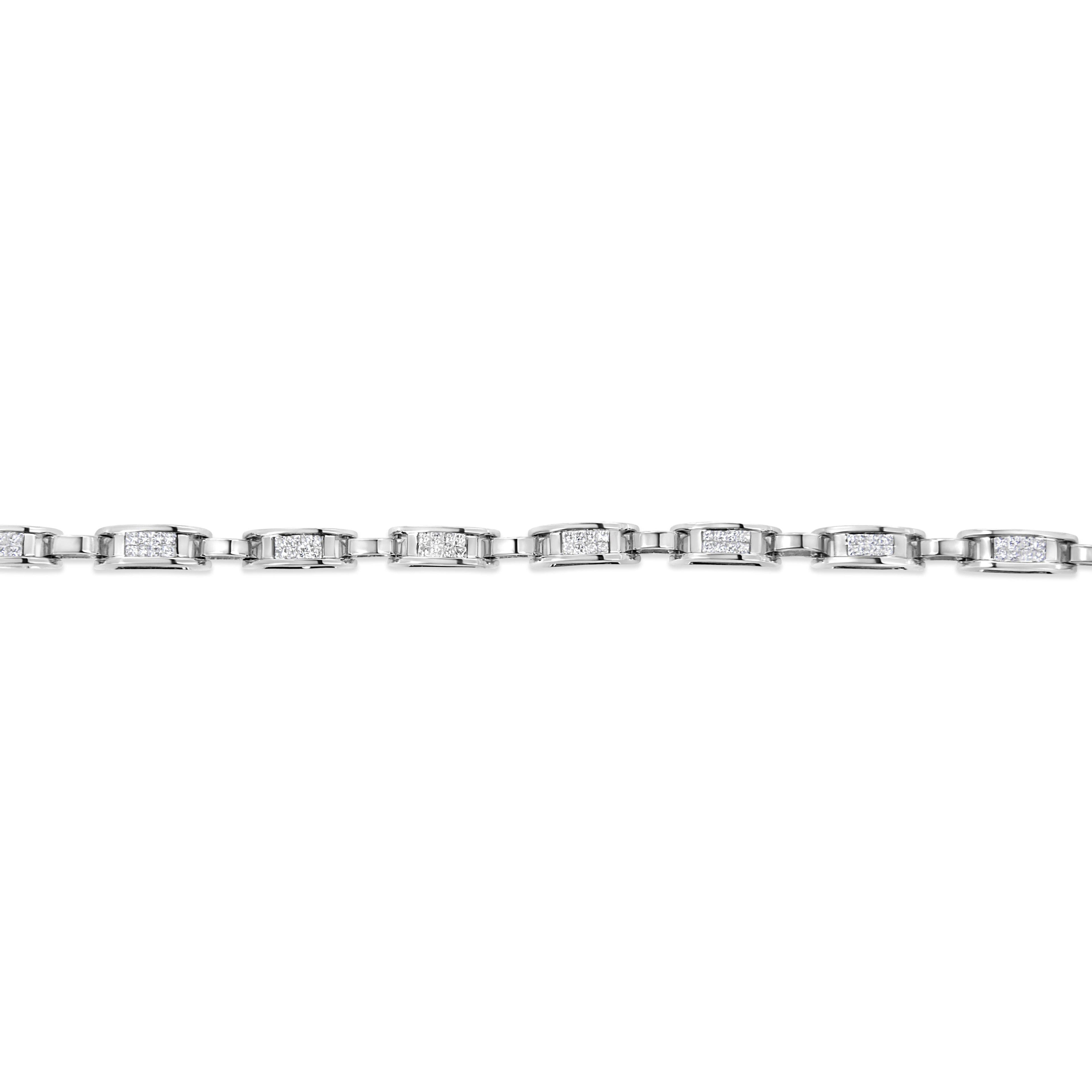 14K White Gold 1.00 Cttw Princess-Cut Diamond Link Bracelet (I-J Color, I1-I2 Clarity) - Size 7.25