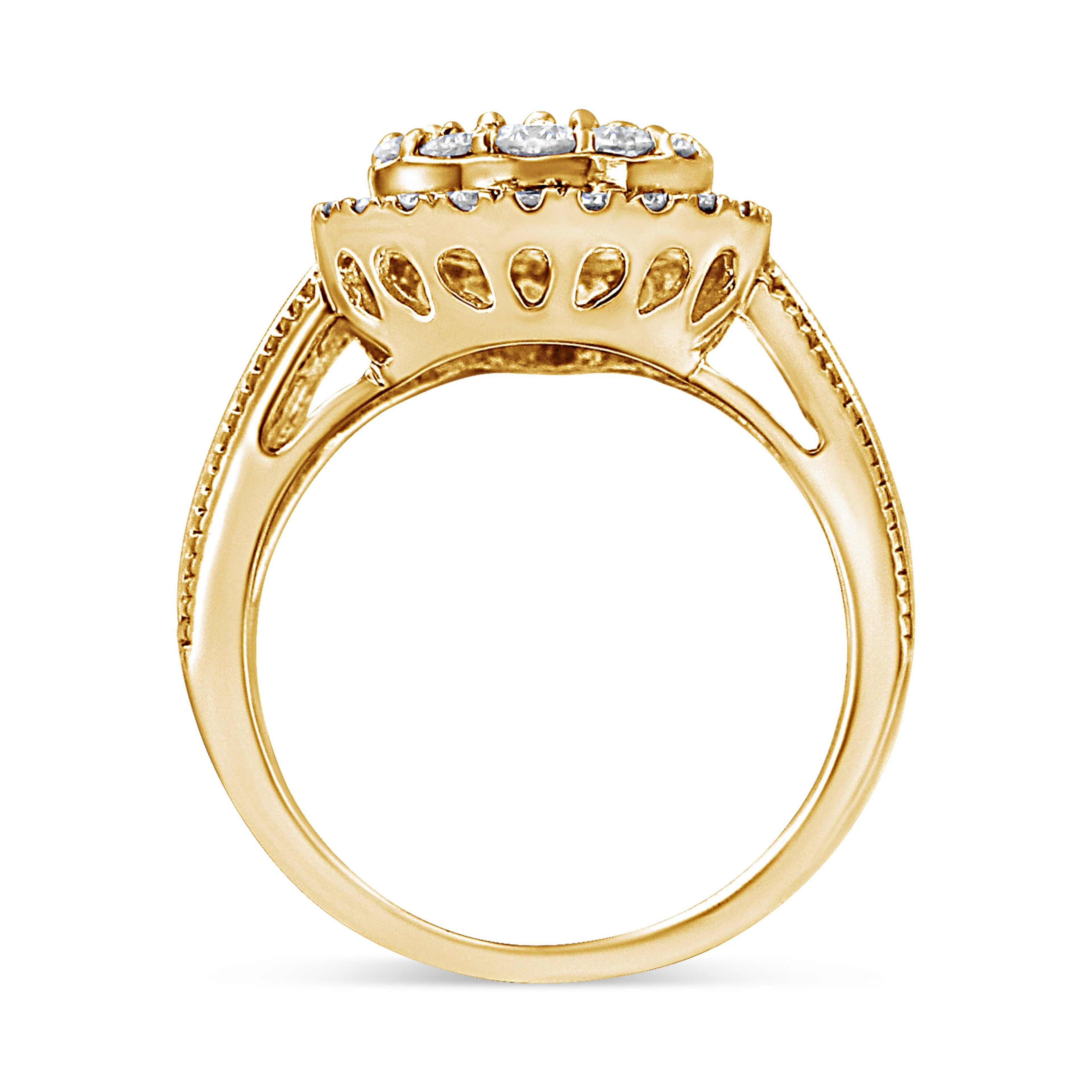 10K Yellow Gold Plated .925 Sterling Silver 1 1/2 Cttw Round-Cut Diamond Cocktail Ring (I-J Color, I1-I2 Clarity) - Size 7