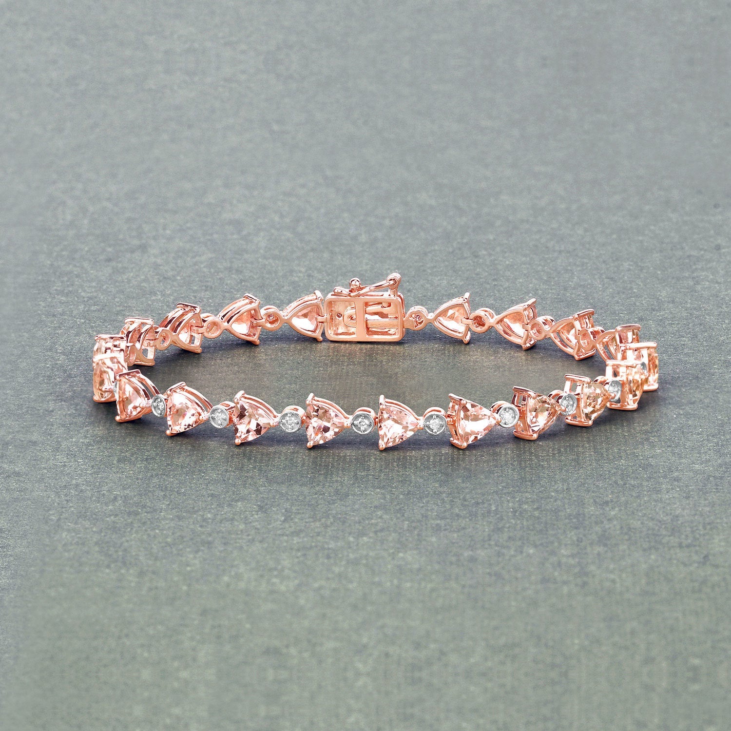 7.56 Carat Genuine Morganite and White Diamond 14K Rose Gold Bracelet