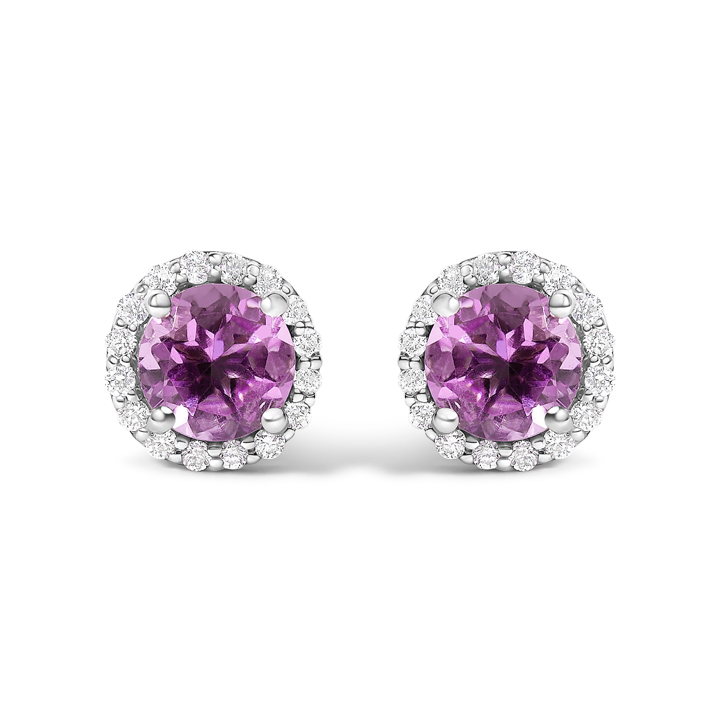 10K White Gold Purple Amethyst and 1/6 Cttw Diamond Halo Stud Earring