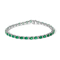 14K White Gold Alternating Oval Green Emerald and Diamond Tennis Bracelet