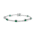 10K White Gold Oval Green Emerald & Diamond Alternating Link Bracelet