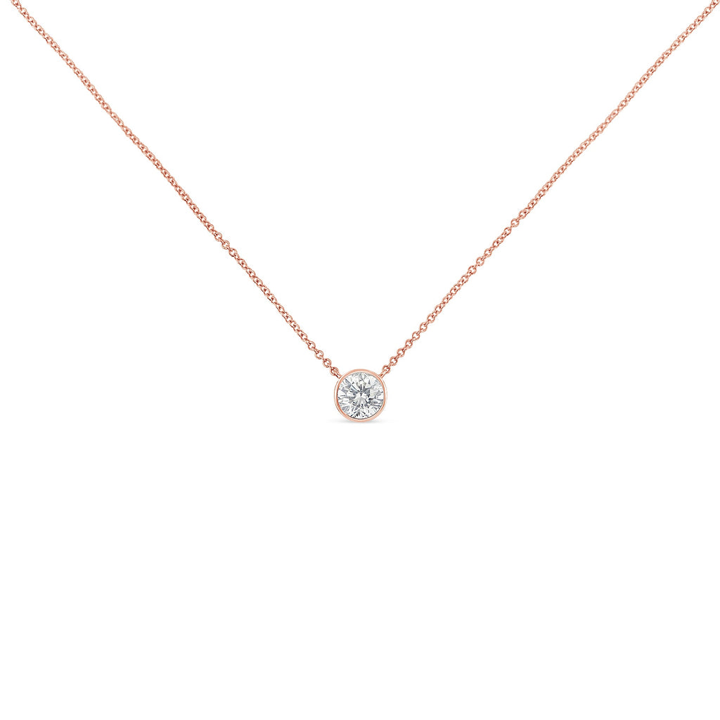 2 Micron 14K Rose Gold Plated Sterling Silver Bezel-Set Diamond Solitaire Pendant Necklace (1/3 cttw, H-I Color, I1-I2 Clarity)