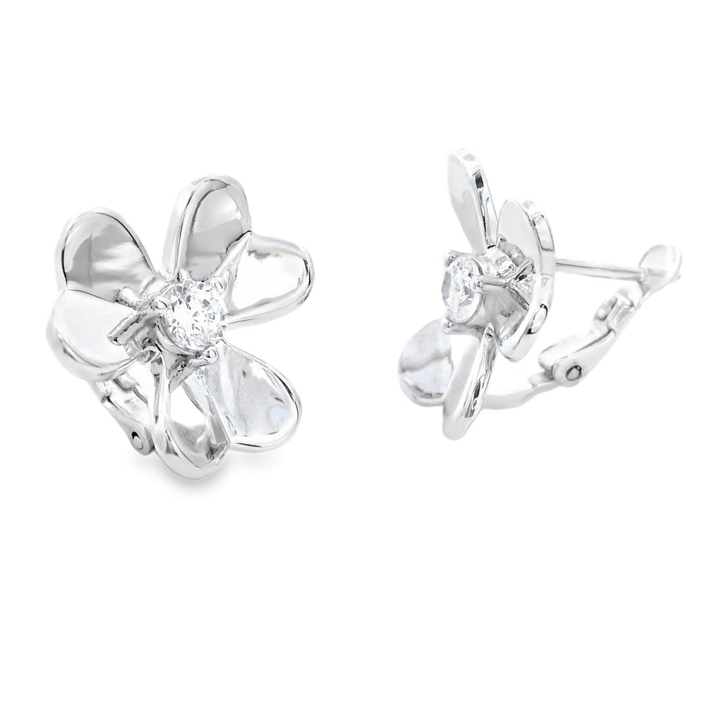 Cubic Zirconia Flower Earrings Sterling Silver