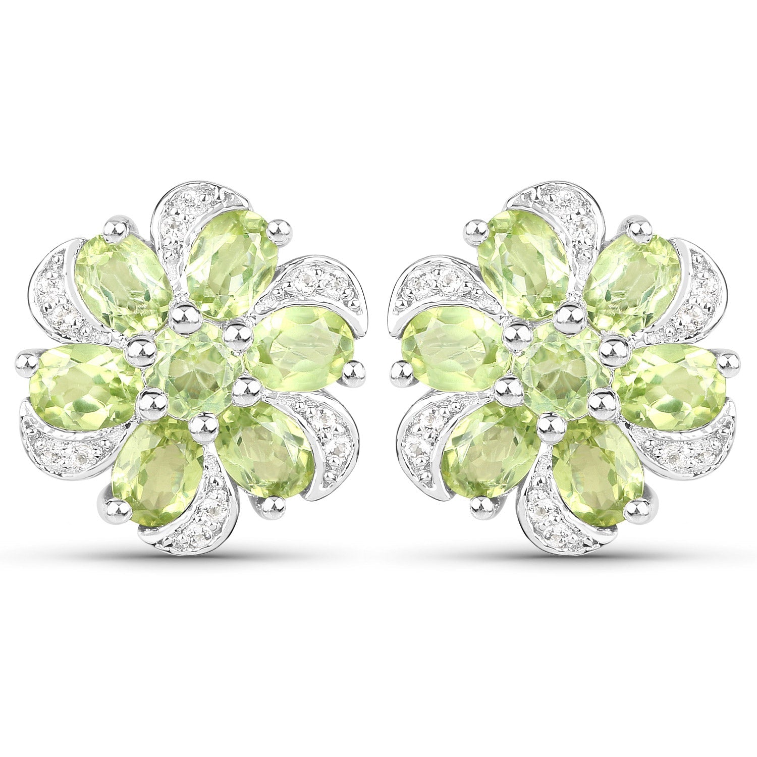 8.04 Carat Genuine Peridot and White Topaz .925 Sterling Silver 3 Piece Jewelry Set (Ring, Earrings, and Pendant w/ Chain)