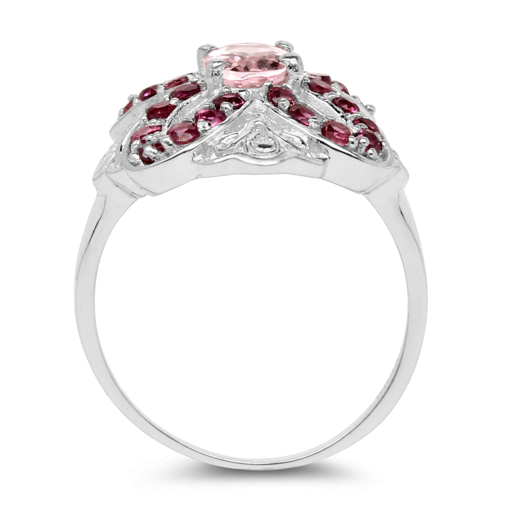 1.82 Carat Genuine Morganite & Rhodolite .925 Sterling Silver Ring