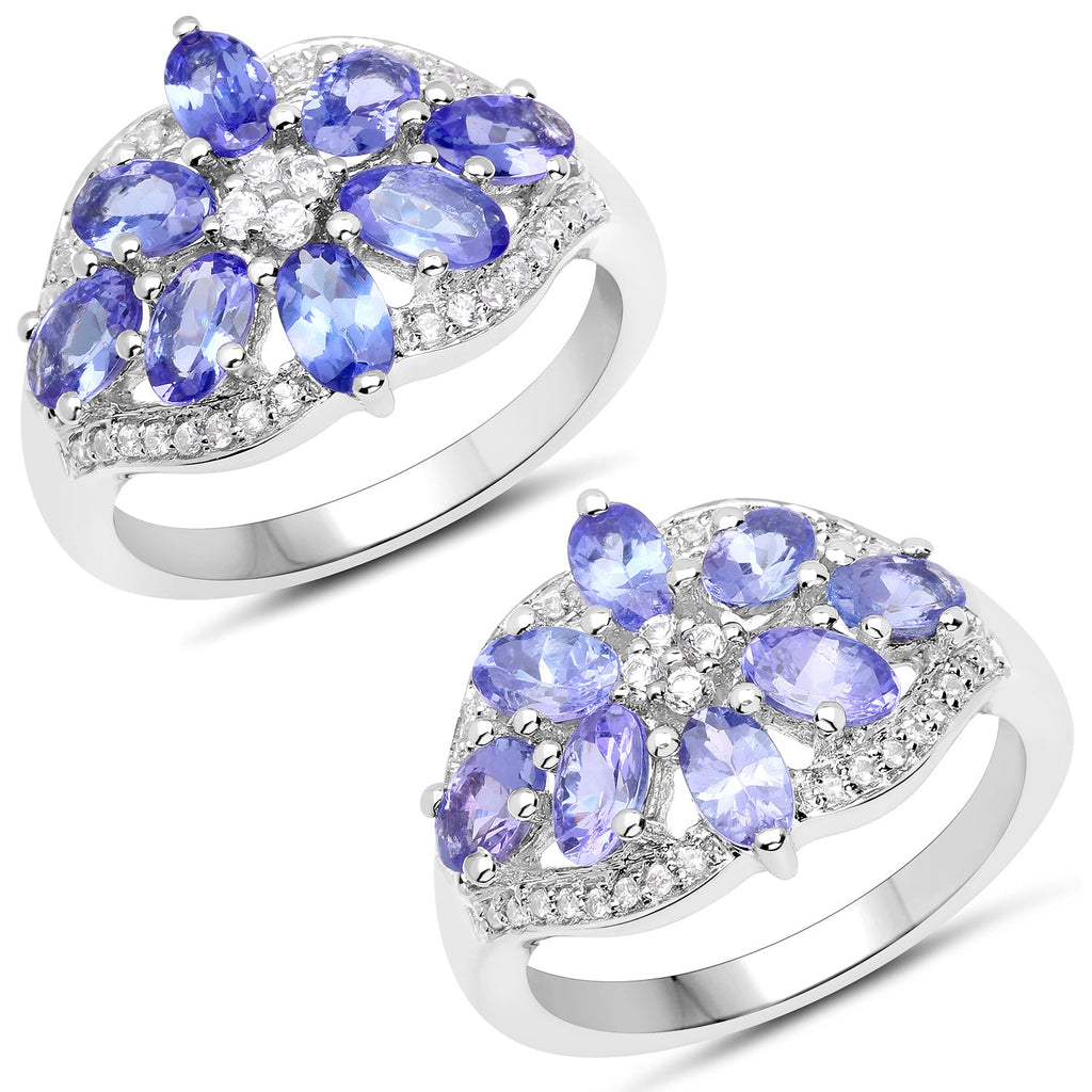 2.27 Carat Genuine Tanzanite and White Zircon .925 Sterling Silver Ring