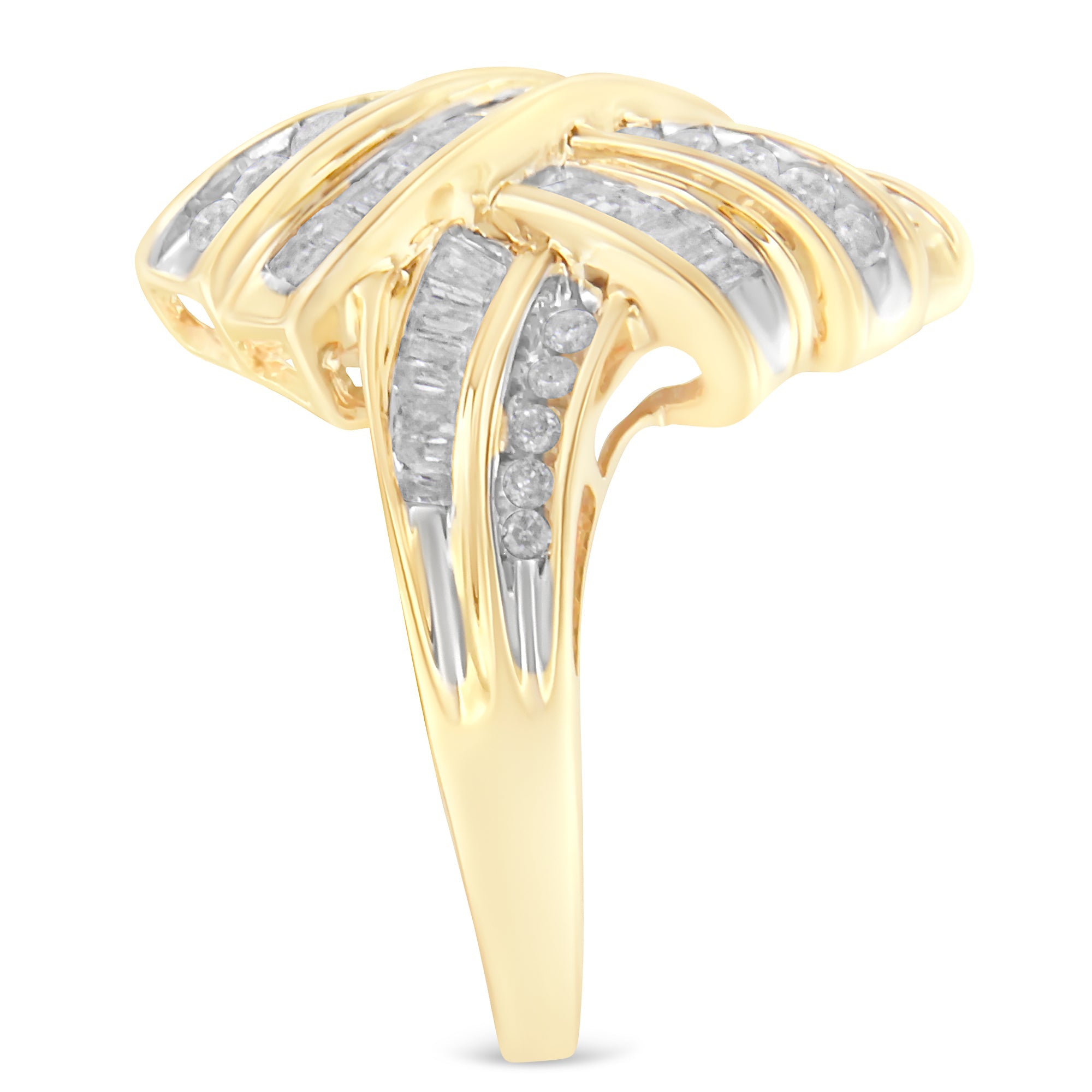10K Yellow Gold Diamond Bypass Cocktail Ring (1 1/5 Cttw, I-J Color, I2-I3 Clarity) - Size 8