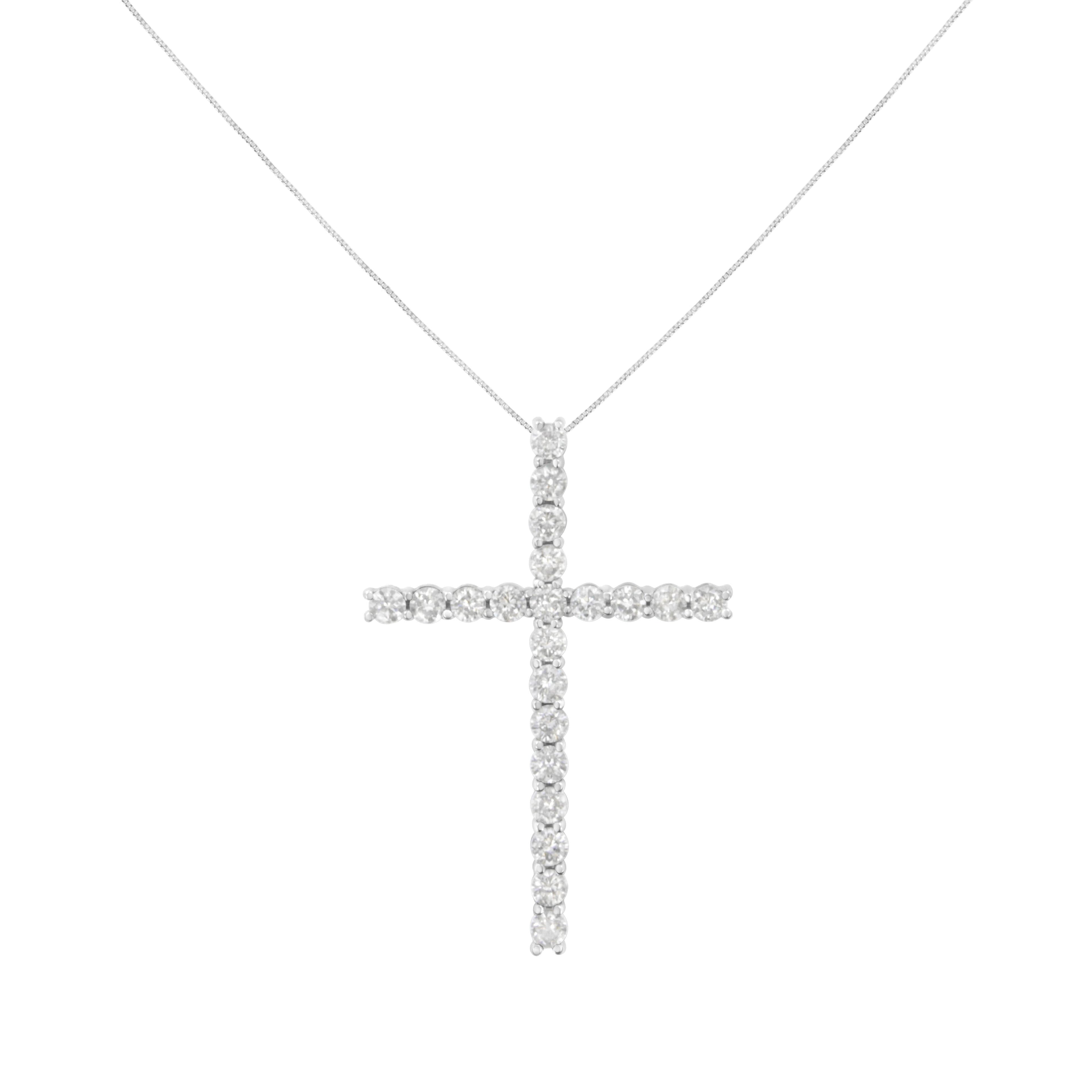 .925 Sterling Silver 4.0 Cttw Diamond 2-1/4" Cross Pendant with Box Chain Necklace (I-J Color, I1-I2 Clarity) - 18"
