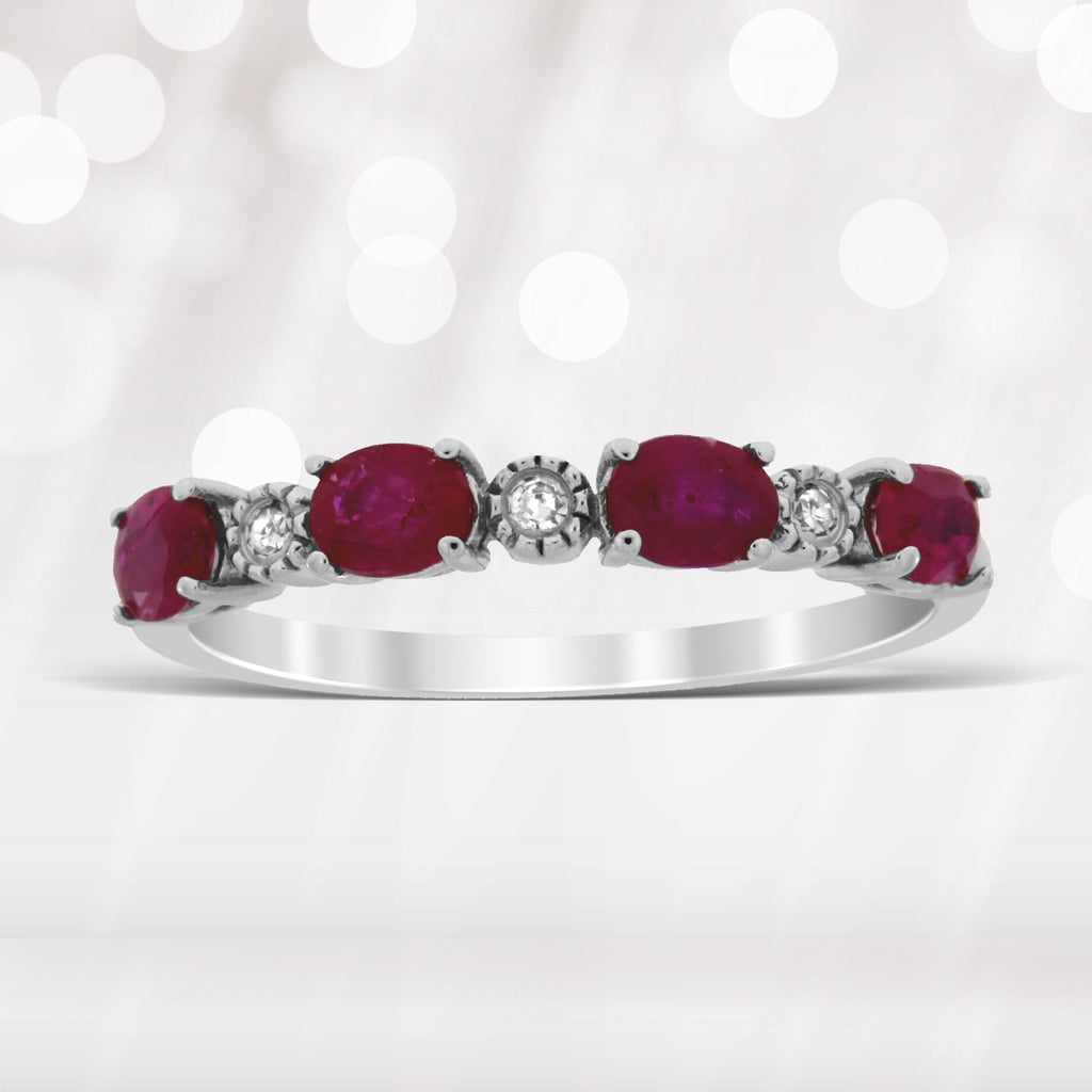 1.08ct Ruby Diamond Fashion band rings 14KT White Gold