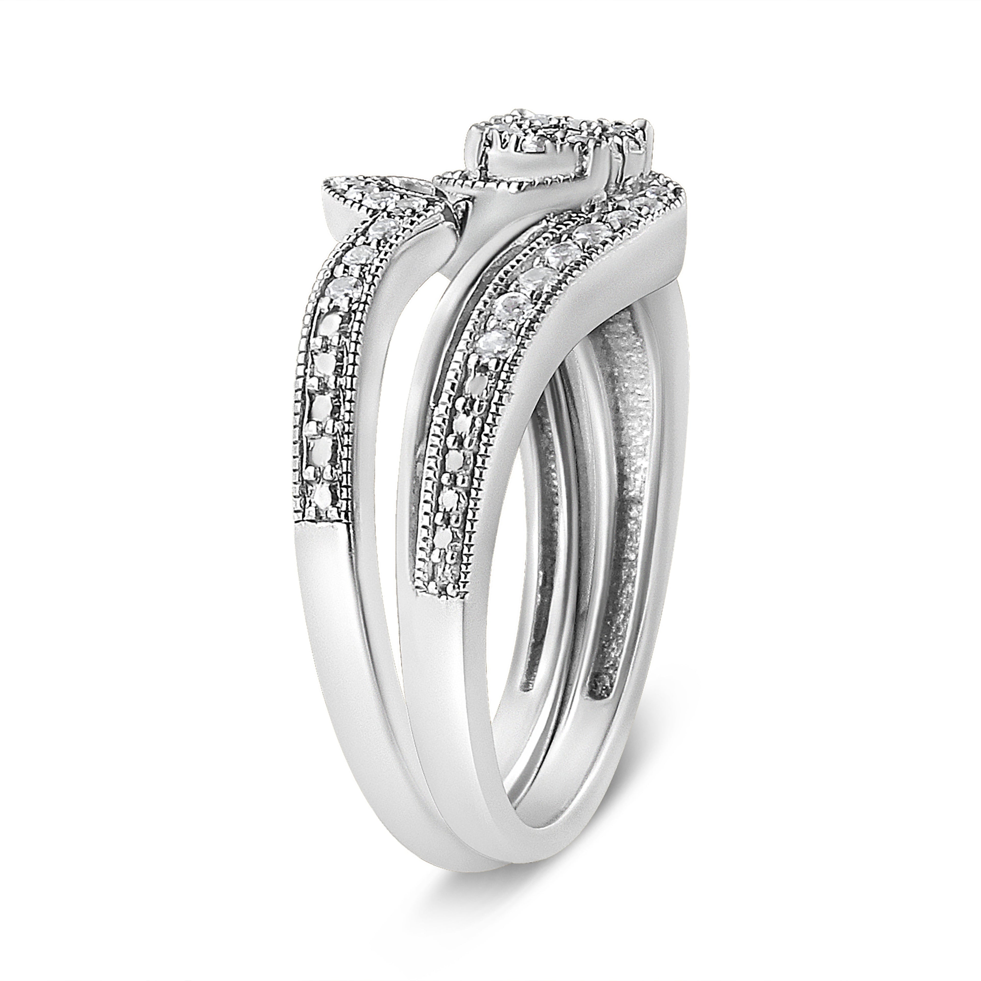 .925 Sterling Silver 1/3ct Cttw Multi-Diamond Bypass Vintage-Style Bridal Set Ring and Band (I-J Color, I3 Clarity) - Size 7