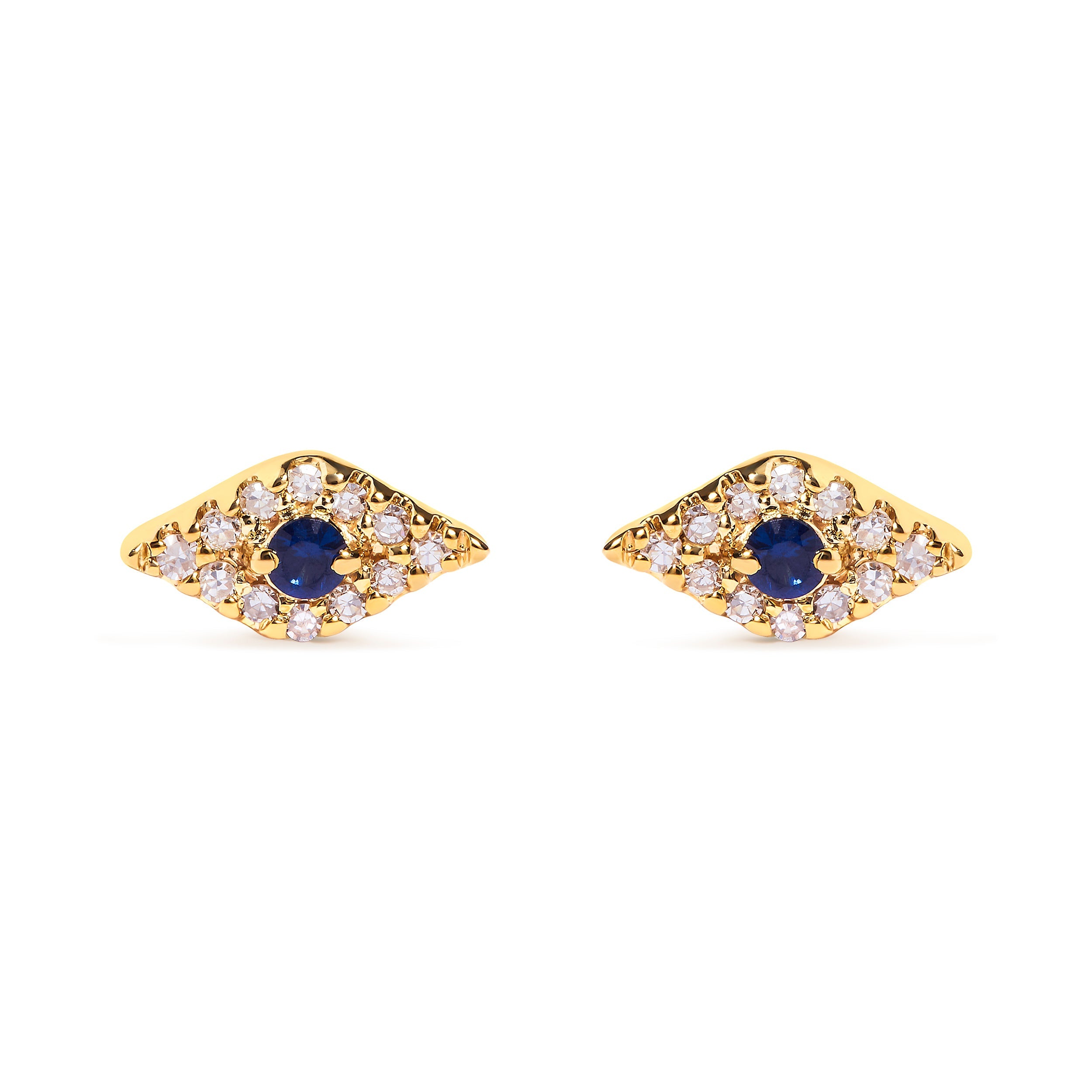 10K Yellow Gold Blue Sapphire and Diamond Accent Evil Eye Stud Earring (H-I Color, I1-I2 Clarity)
