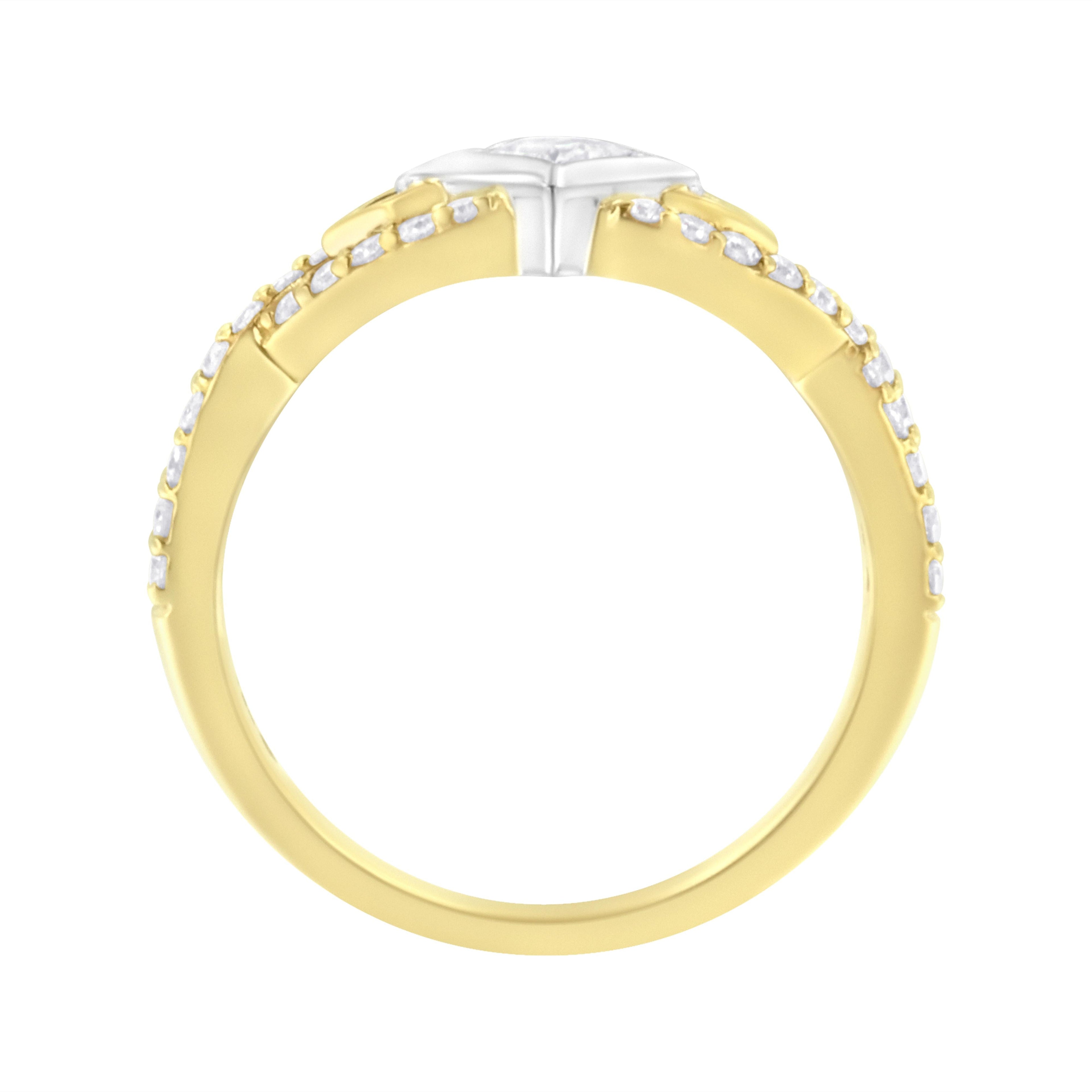 10K Two Tone Color 2/3 Cttw Diamond Kite and Twist Shank Ring (H-I Color,SI2-I1 Clarity)