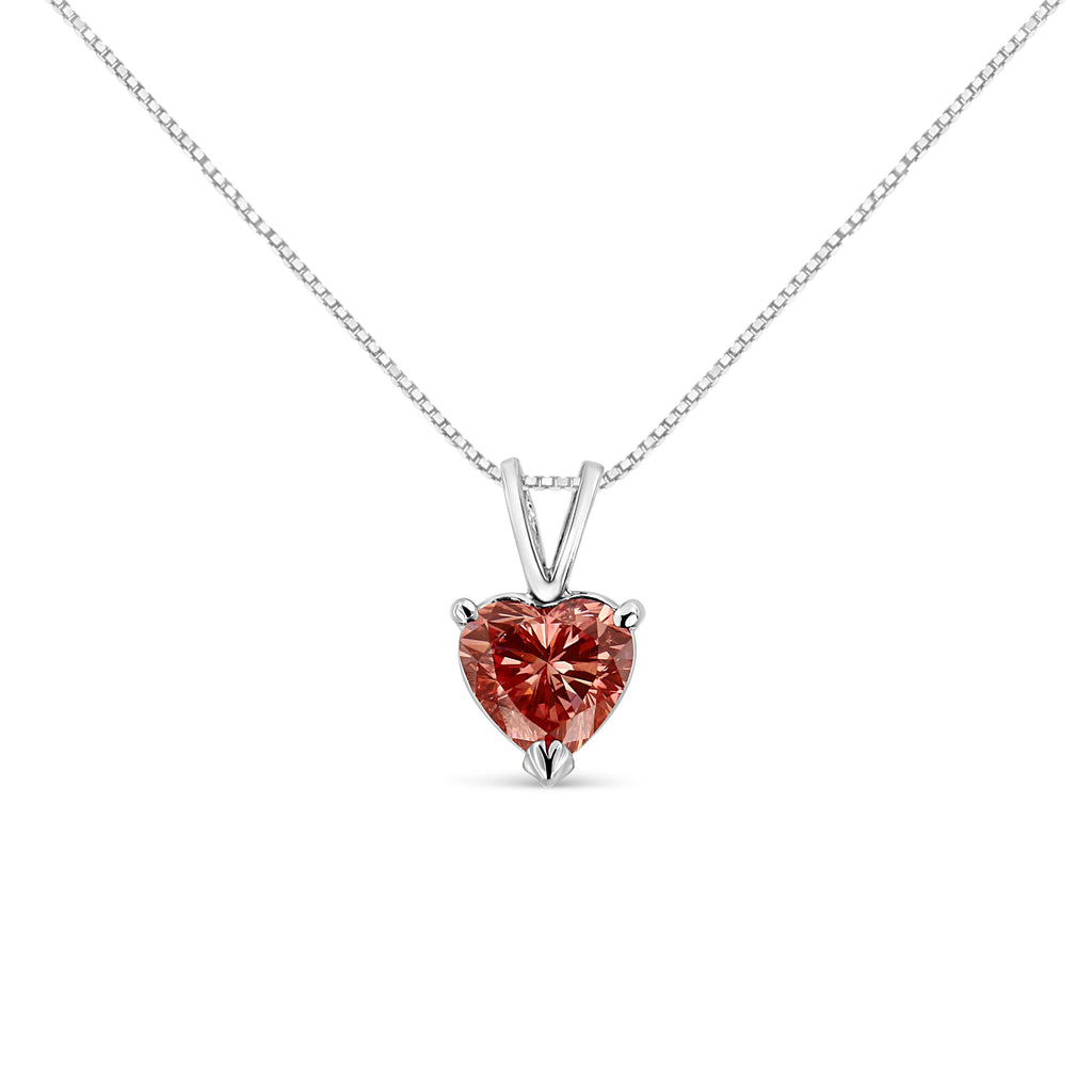 IGI Certified 14K White Gold Martini Set 1.00 Cttw Lab Grown Pink Heart Diamond Solitaire 18" Pendant Necklace (Pink Color, SI2 Clarity)