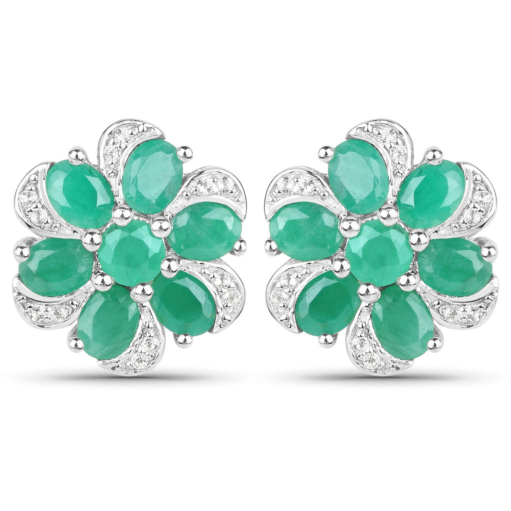 7.84 Carat Genuine Emerald and White Topaz .925 Sterling Silver 3 Piece Jewelry Set (Ring, Earrings, and Pendant w/ Chain)