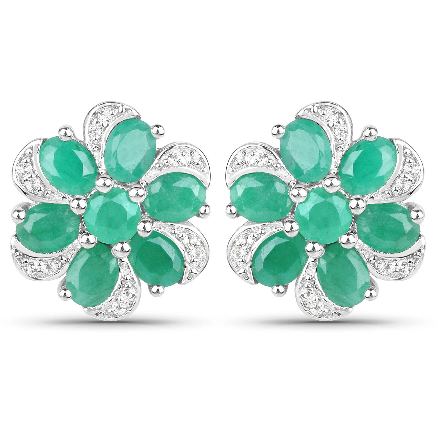 7.84 Carat Genuine Emerald and White Topaz .925 Sterling Silver 3 Piece Jewelry Set (Ring, Earrings, and Pendant w/ Chain)