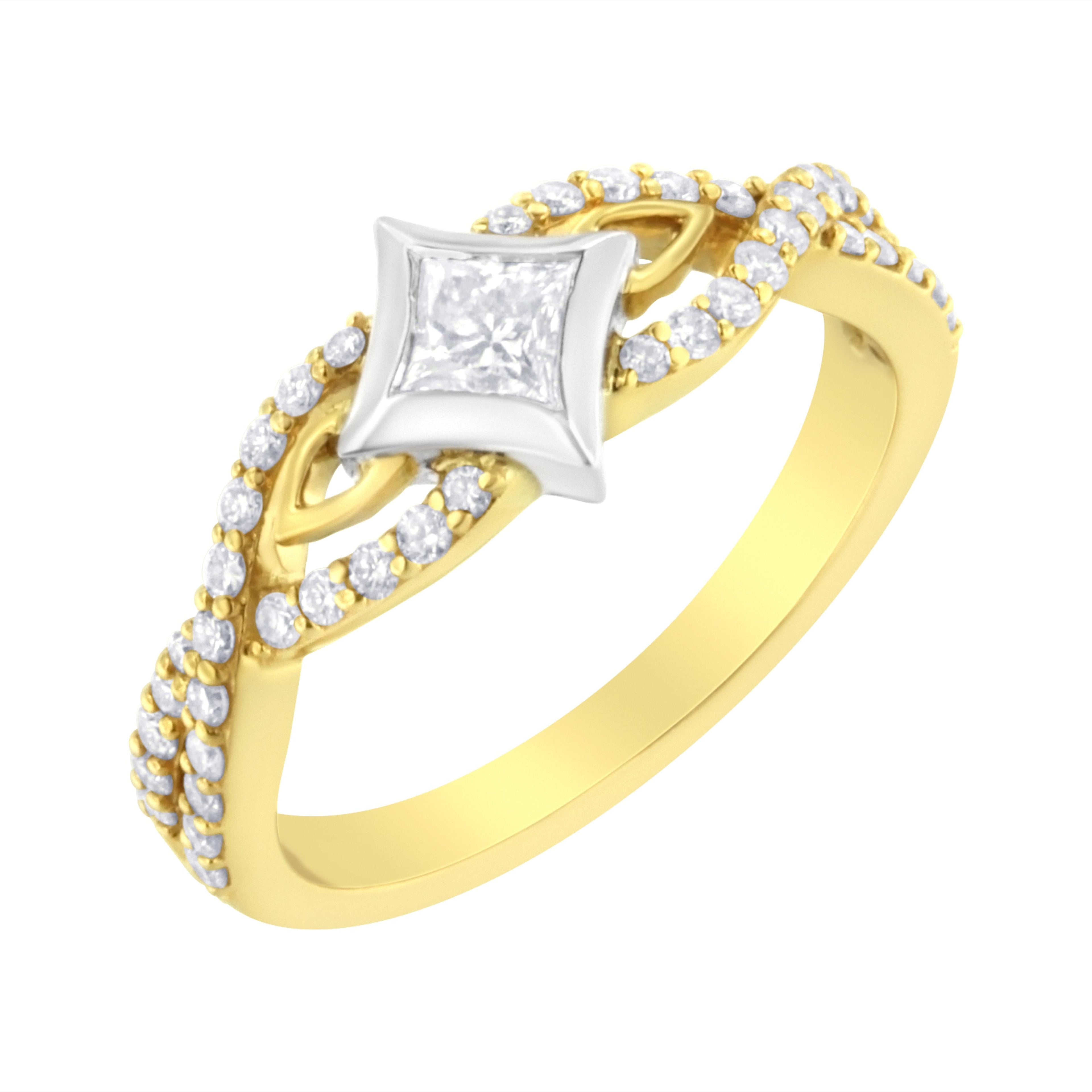 10K Two Tone Color 2/3 Cttw Diamond Kite and Twist Shank Ring (H-I Color,SI2-I1 Clarity)