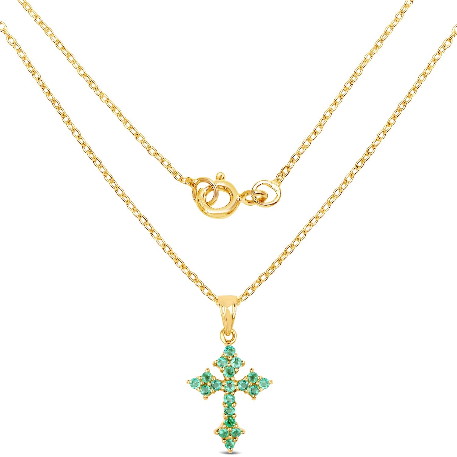 14K Yellow Gold Plated 1.05 Carat Genuine Zambian Emerald .925 Sterling Silver Pendant