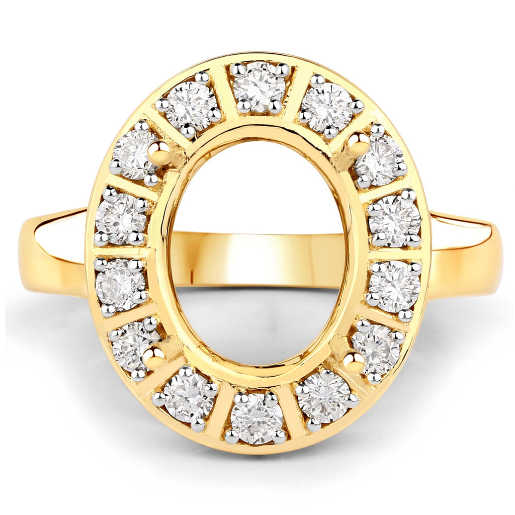 0.42 Carat Genuine White Diamond 14K Yellow Gold Semi Mount Ring - holds 11x9mm Oval Gemstone