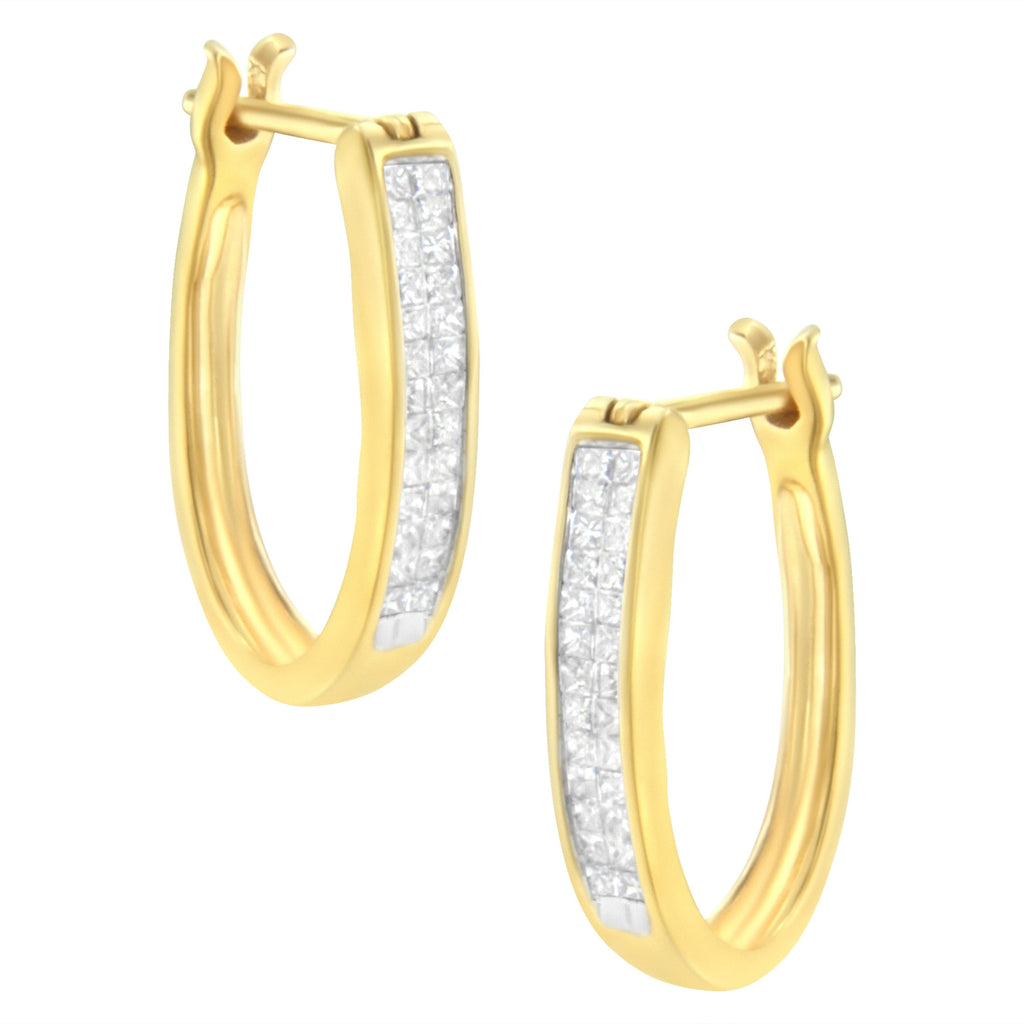 10K Yellow Gold 1/2 Cttw Invisible Set Princess-cut Diamond Hoop Earrings (H-I Color, SI2-I1 Clarity)