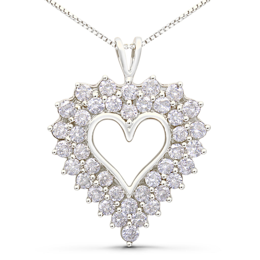 925 Sterling Silver 4.0 Cttw Diamond Two Row Open Heart 18" Pendant Necklace (I-J Color, I2-I3 Clarity)
